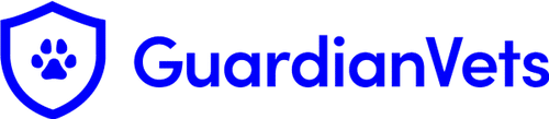 Logo for GuardianVets featuring a blue shield with a paw print inside, symbolizing trusted veterinarian care, followed by the text "GuardianVets" in blue letters.